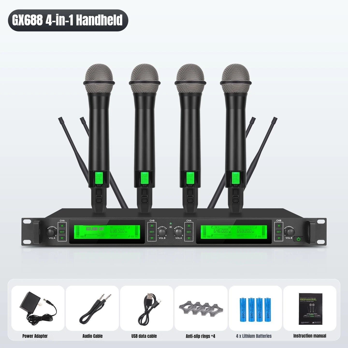 YAMNWEO GX 2/4/8 Channel UHF Wireless Microphone System, Handheld Dynamic Mics, Anti-Howling Stable Signal, Cardioid Pickup for Stage Karaoke Wedding Church Speech Teaching Performance