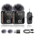 Wireless lavalier microphone with smart noise cancellation, 360 °   omnidirectional pickup, digital battery level display, and a compact, portable design—ideal for recording, interviews, and video conferences. Compatible w