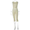 Women Polka Dot 2 Piece Outfit Sleeveless Crew Neck Crop Tank Top High Waist Capri Leggings Matching Sets Y2K Streetwear Co Ord