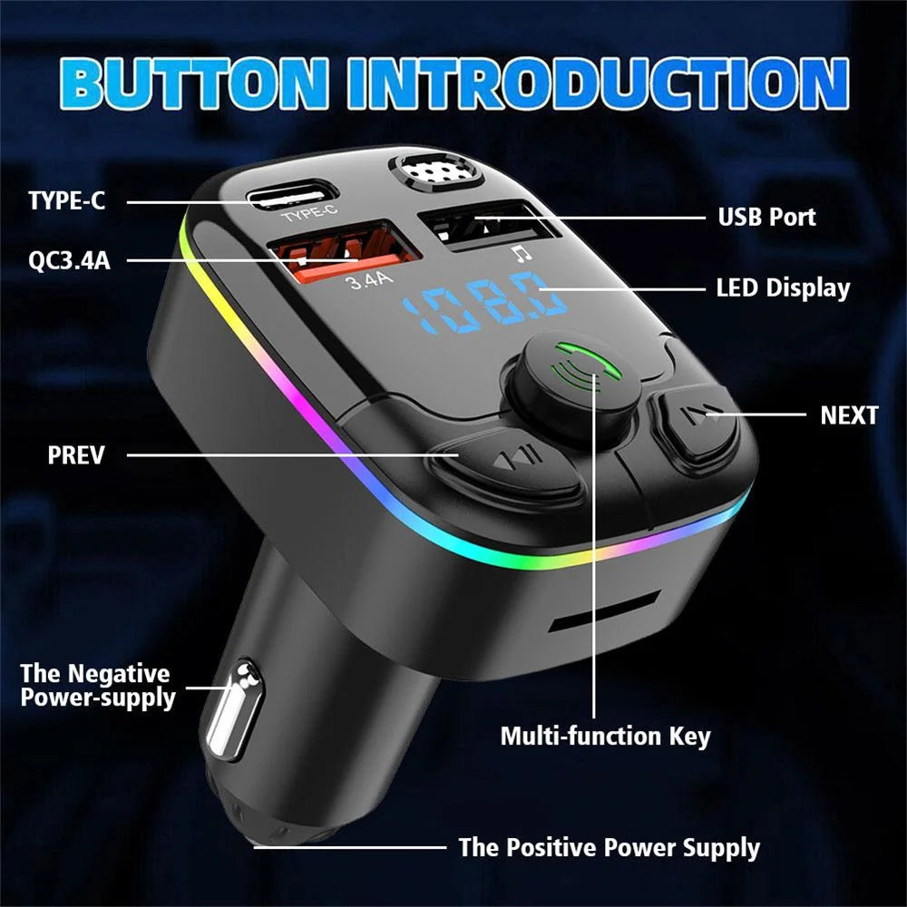 Bluetooth 5.0 Car FM Wireless Audio Transmitter Receiver MP3 Player Support TF Card U Disk Car Handsfree Stereo Radio Car Kits