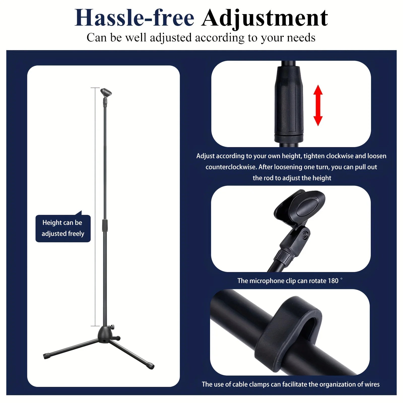 Performance Microphone, Floor-Standing Microphone, Stage Stand, Guitar Singing and Playing Microphone Stand, Suitable for Different Heights and Usage Needs, Tripod Base: Stable and Non-Wobbling, More Secure for Performances,