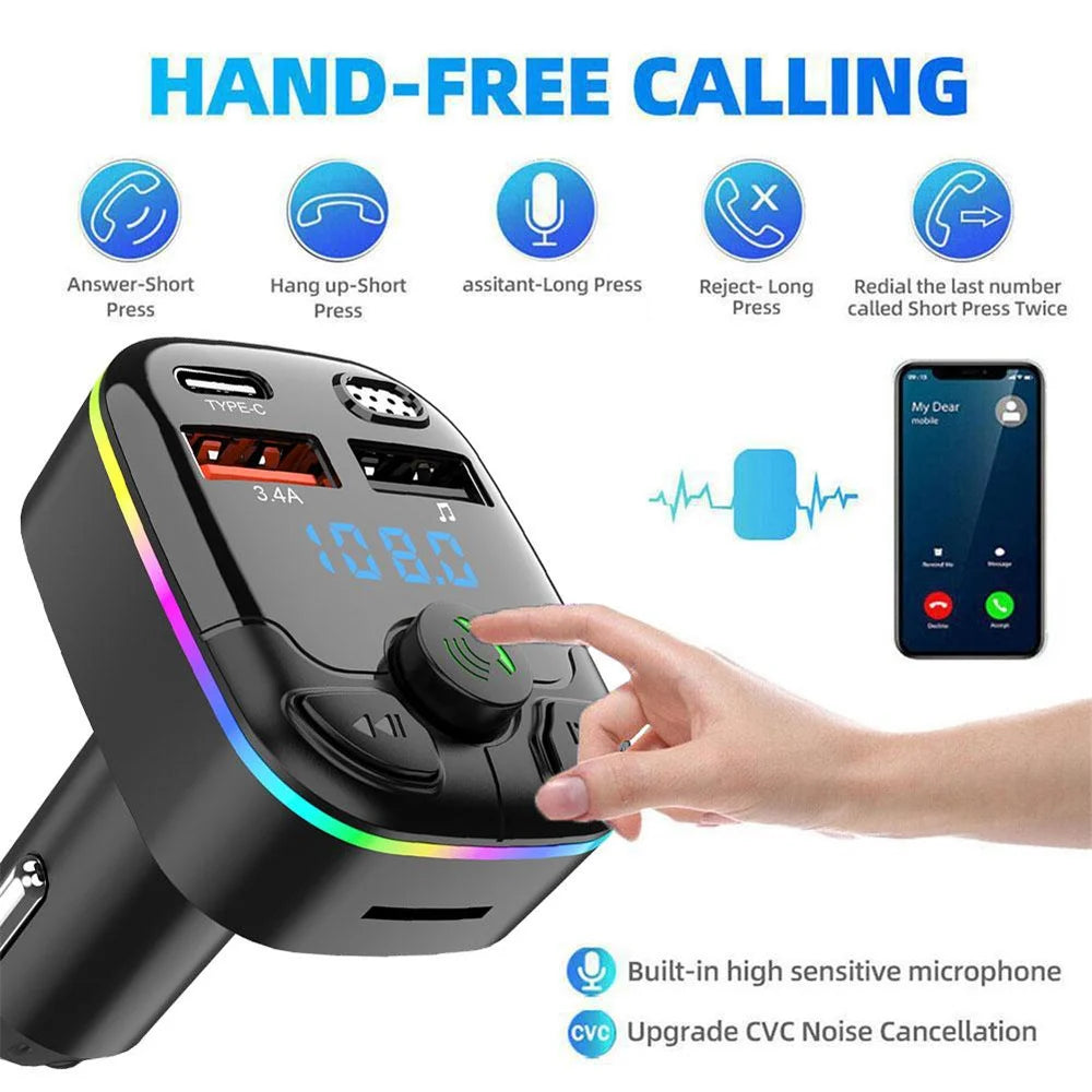 Bluetooth 5.0 Car FM Wireless Audio Transmitter Receiver MP3 Player Support TF Card U Disk Car Handsfree Stereo Radio Car Kits