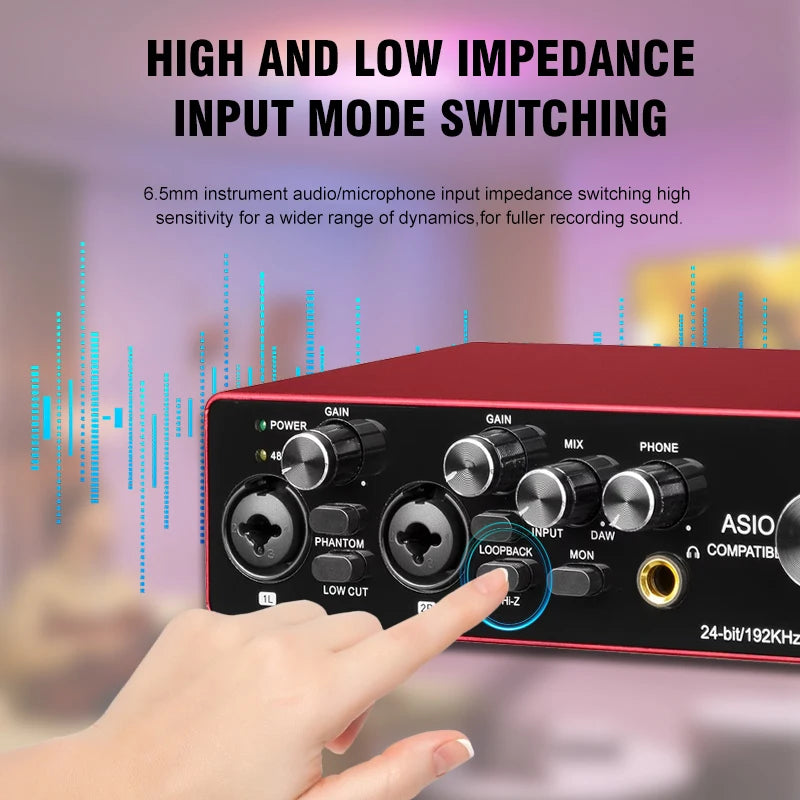 YAMNWEO MD22 Portable 2-Channel USB Audio Interface, 24Bit/192kHz Sound Card with Independent Gain Control, Low Cut & Loopback Function, Beginner Friendly for Home Studio, Podcasting, Gaming, Streaming & Music Production