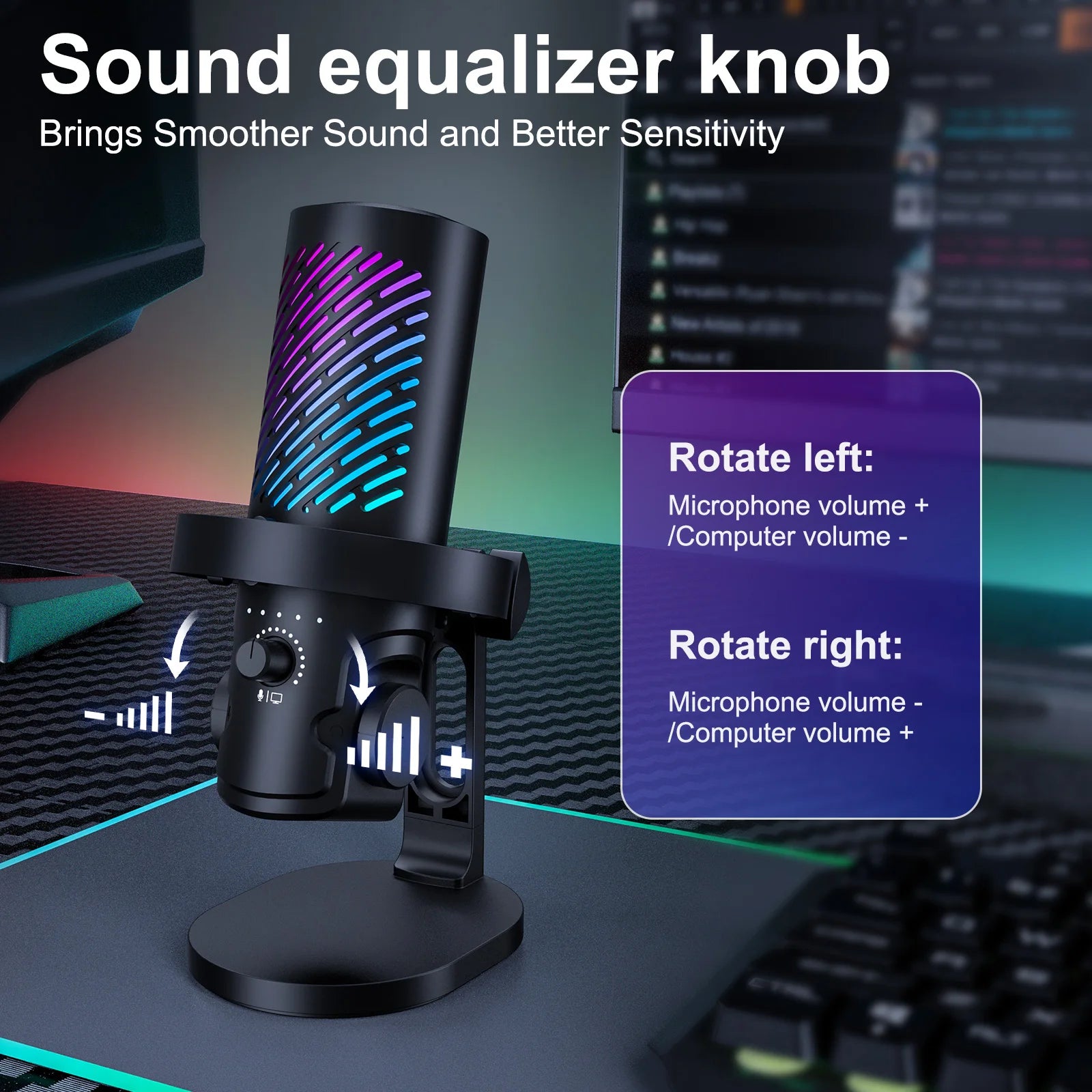Tenlamp RGB USB Gaming Microphone for PC Mac PS4 PS5, Professional Condenser Mic with Gain Control & Headphone Jack, Noise Cancelling Streaming Mic for Podcast Recording YouTube Desktop Laptop