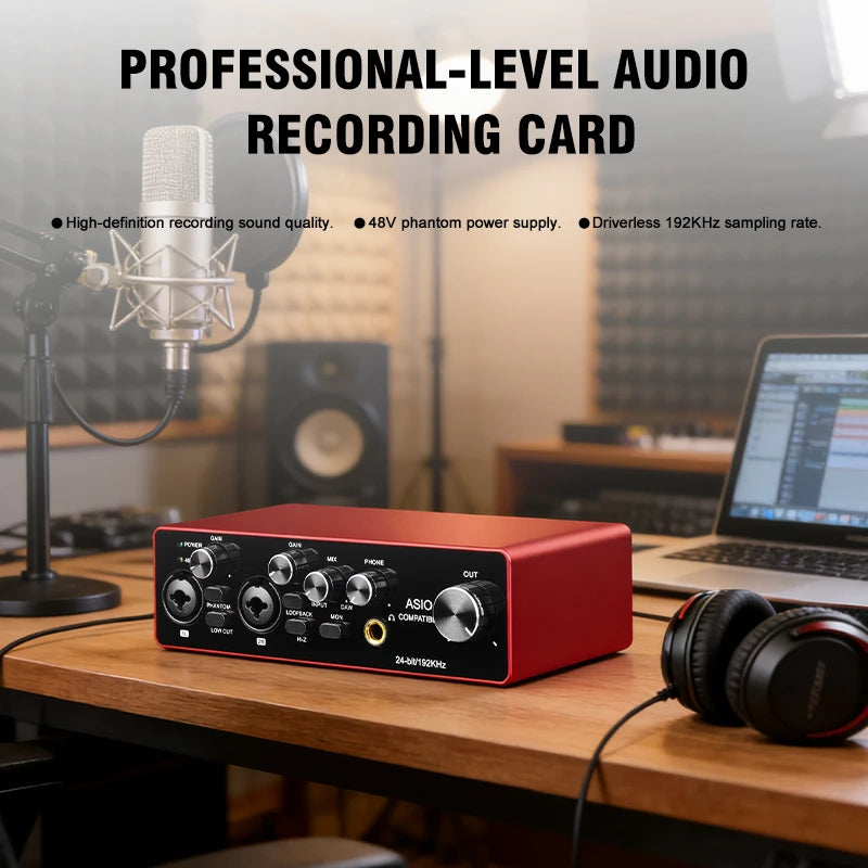 YAMNWEO MD22 Portable 2-Channel USB Audio Interface, 24Bit/192kHz Sound Card with Independent Gain Control, Low Cut & Loopback Function, Beginner Friendly for Home Studio, Podcasting, Gaming, Streaming & Music Production