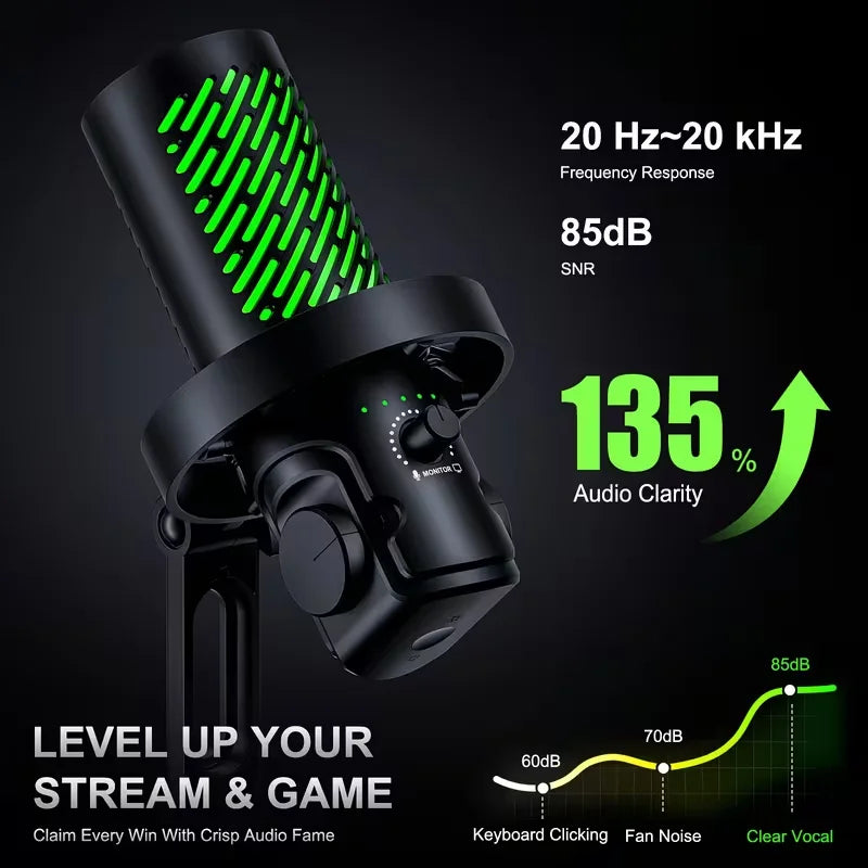 Tenlamp RGB USB Gaming Microphone for PC Mac PS4 PS5, Professional Condenser Mic with Gain Control & Headphone Jack, Noise Cancelling Streaming Mic for Podcast Recording YouTube Desktop Laptop
