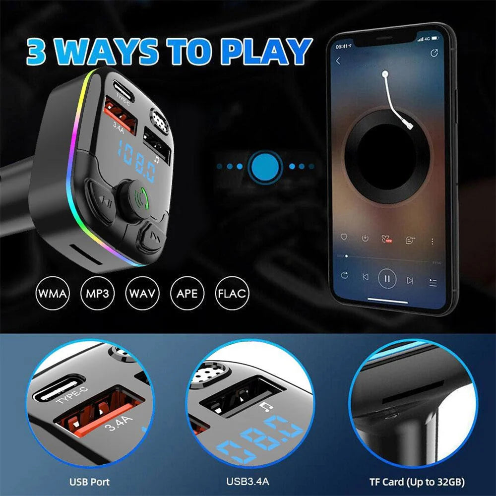 Bluetooth 5.0 Car FM Wireless Audio Transmitter Receiver MP3 Player Support TF Card U Disk Car Handsfree Stereo Radio Car Kits