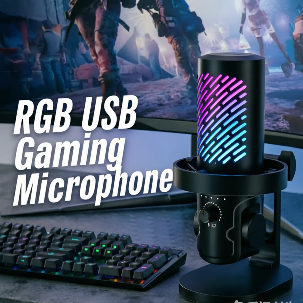 Tenlamp RGB USB Gaming Microphone for PC Mac PS4 PS5, Professional Condenser Mic with Gain Control & Headphone Jack, Noise Cancelling Streaming Mic for Podcast Recording YouTube Desktop Laptop