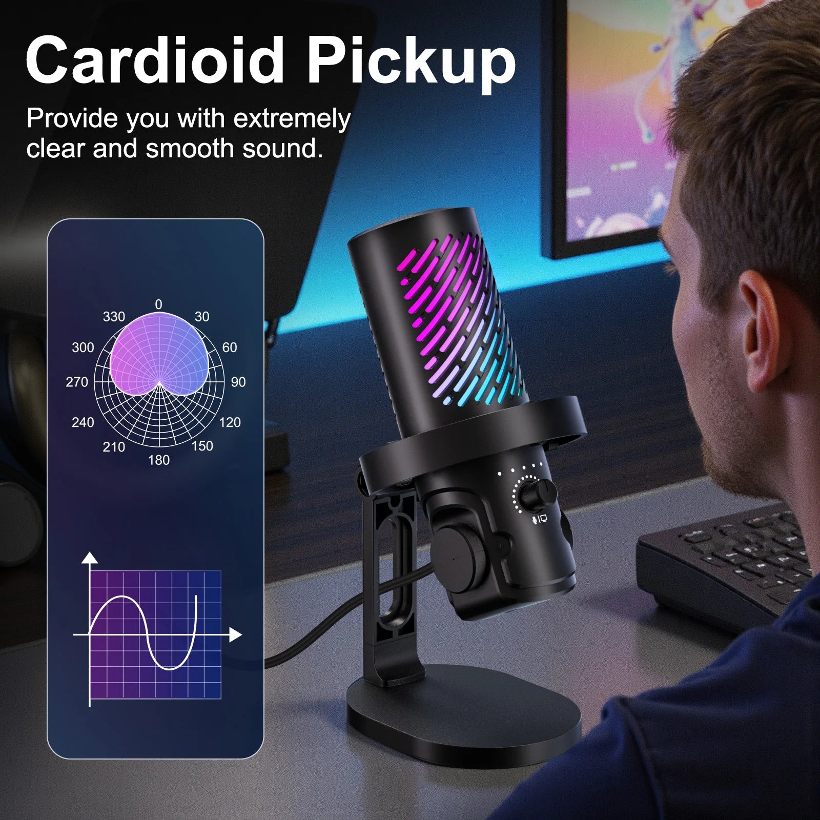 Tenlamp RGB USB Gaming Microphone for PC Mac PS4 PS5, Professional Condenser Mic with Gain Control & Headphone Jack, Noise Cancelling Streaming Mic for Podcast Recording YouTube Desktop Laptop