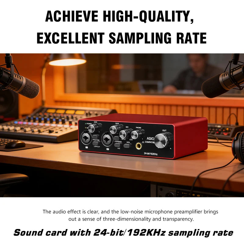 YAMNWEO MD22 Portable 2-Channel USB Audio Interface, 24Bit/192kHz Sound Card with Independent Gain Control, Low Cut & Loopback Function, Beginner Friendly for Home Studio, Podcasting, Gaming, Streaming & Music Production