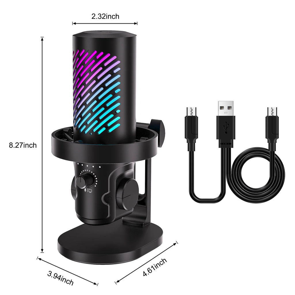Tenlamp RGB USB Gaming Microphone for PC Mac PS4 PS5, Professional Condenser Mic with Gain Control & Headphone Jack, Noise Cancelling Streaming Mic for Podcast Recording YouTube Desktop Laptop