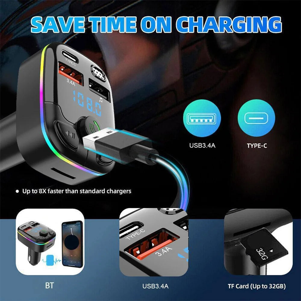 Bluetooth 5.0 Car FM Wireless Audio Transmitter Receiver MP3 Player Support TF Card U Disk Car Handsfree Stereo Radio Car Kits